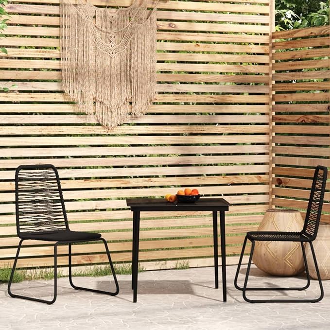 3 Piece Patio Dining Set - Outdoor Bistro Furniture Set with Glass Top Square Table and 2 PE Rattan Wicker Chairs for Garden, Balcony, Backyard and Porch, Black