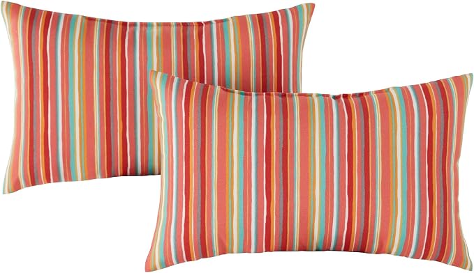 Set of 2 Outdoor Throw Pillows 19 x 12 Inch – Reversible Rectangle Patio Accent Pillows – Weather-Resistant Polyester Fabric – Eco-Friendly Recycled Polyfiber Fill – Watermelon Stripe