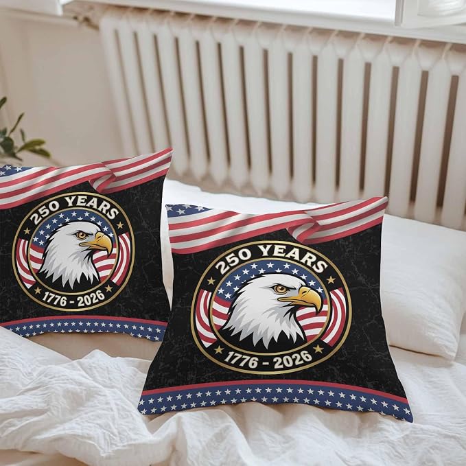 250 Year Anniversary Outdoor Waterproof Throw Pillow Covers 20x20 Set of 2, Independence Day Eagle USA Flag Decorative Pillowcases Cushion Pillowcase for Couch Sofa Patio Outside Pillow Protector
