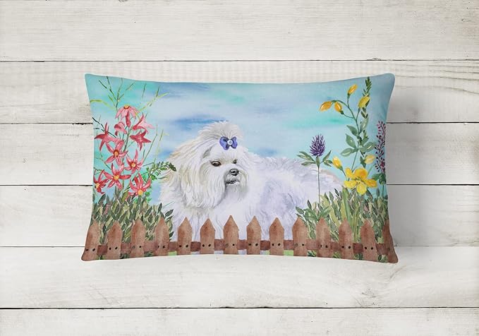 Caroline's Treasures CK1213PW1216 Maltese Spring Canvas Fabric Decorative Pillow Machine Washable, Indoor Outdoor Decorative Pillow for Couch, Bed or Patio, 12HX16W
