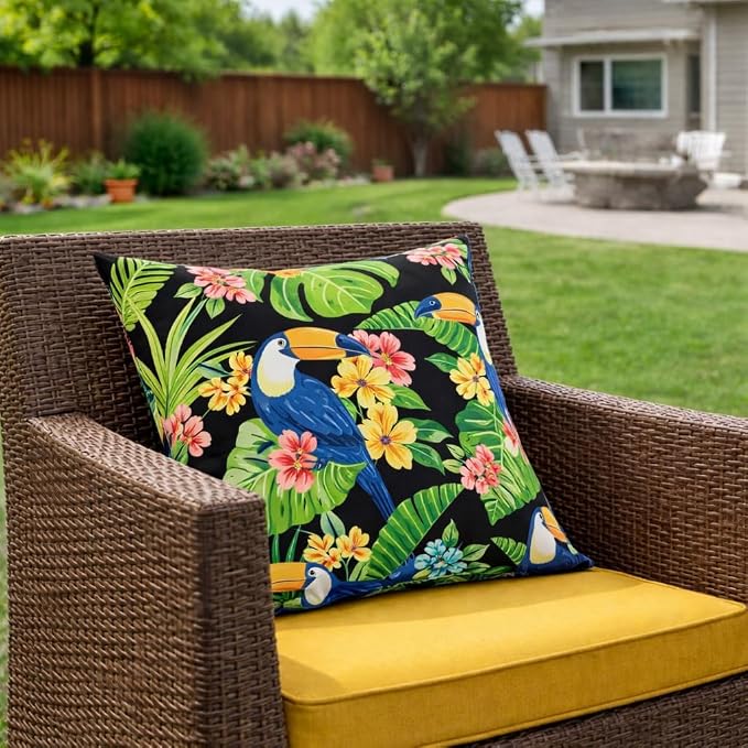 2 Pack Outdoor Throw Pillows, 18x18 Decorative Pillows with Insert, Waterproof Patio Cushions for Garden, Porch, Poolside, Soft Outdoor Pillows Decorative Pillow Covers for Indoor Outdoor