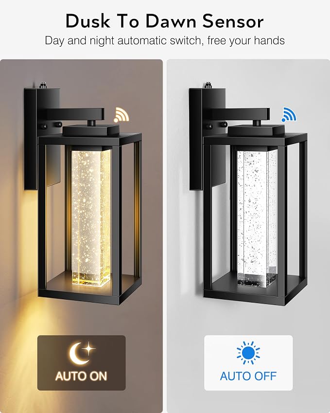 VIANIS Large Dusk to Dawn Sensor Porch Lights Outdoor, Black Exterior Garage Lighting Fixtures Wall Mount for House with Integrated 10W LED Light Source, Modern Outdoor Sconce Lantern for Patio, Coach