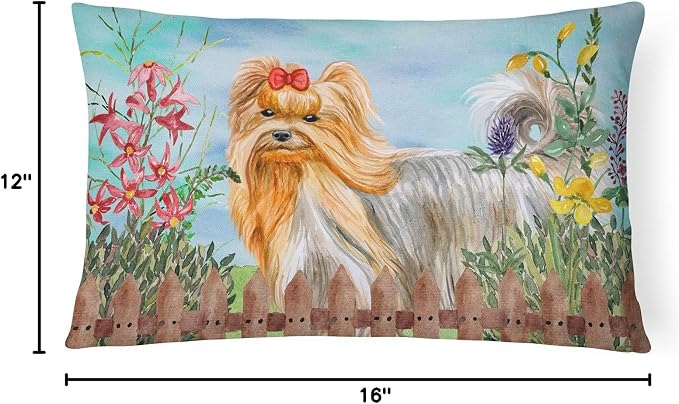 Caroline's Treasures CK1247PW1216 Yorkshire Terrier Spring Canvas Fabric Decorative Pillow Machine Washable, Indoor Outdoor Decorative Pillow for Couch, Bed or Patio, 12HX16W