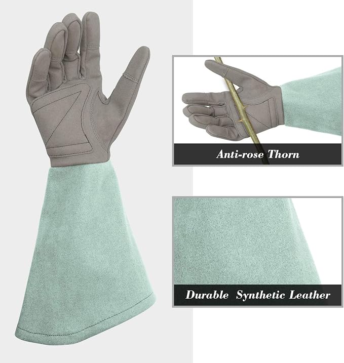Rose Pruning Gloves with Forearm Protection, Thorn Resistant | Embroidery Design with Extra Long Cuff for Gardening and Pruning Tasks