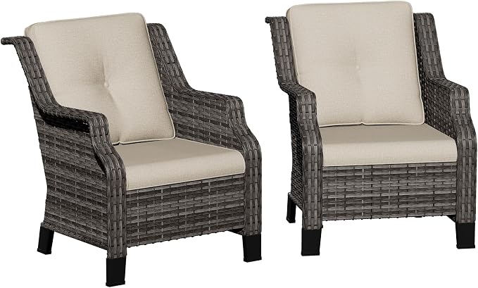 Patio Wicker Chairs Set of 2, Outdoor PE Conversation Bistro Chair Set with Cushions for Garden, Backyard, Balcony and Deck