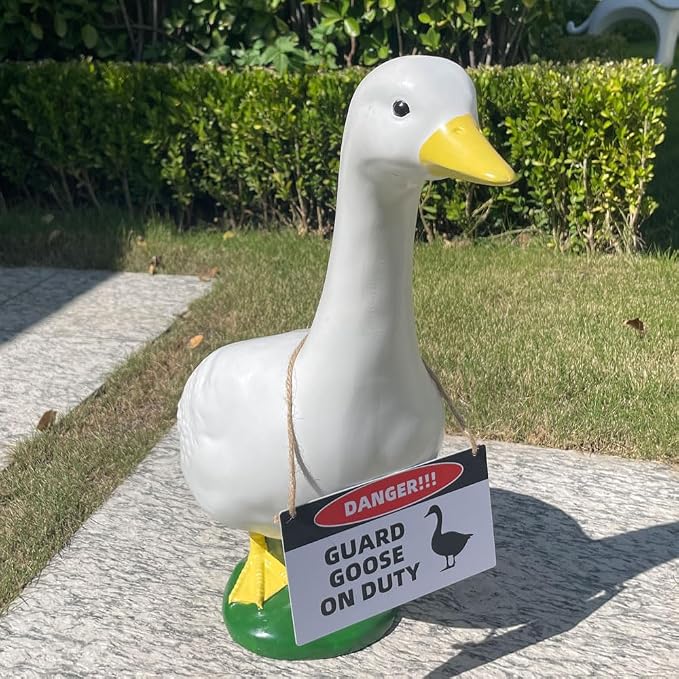 Goose Outfit,Porch Goose Outfits,Lawn Goose Statue Costume for 17"/23" Cement Plastic Goose Duck Decorations,with a Danger Warning Sign(Danger Sign)