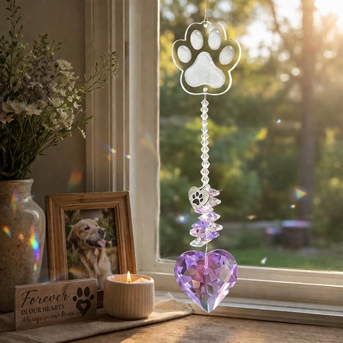 Pet Memorial Suncatcher, Dog Memorial Gifts, Pet Loss, Pet Sympathy, Thoughtful Dogs and Cats Remembrance, Bereavement Gifts - Purple