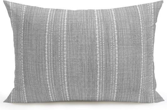 Vandarllin Waterproof Outdoor Pillow 1 Pack Gray Linen Stripes Decorative Throw Pillows Cover & Insert 20x12 Inch Lumbar Pillowcase Parallel Vertical Lines Pillows for Couch Sofa Bed Patio Furniture