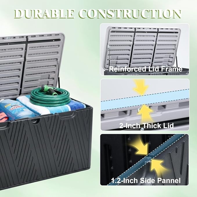 BPS 85 Gallon Resin Deck Box, Outdoor Storage Box Waterproof & Weather-Resistant Lockable, Large Patio Storage Container for Cushions, Garden Tools