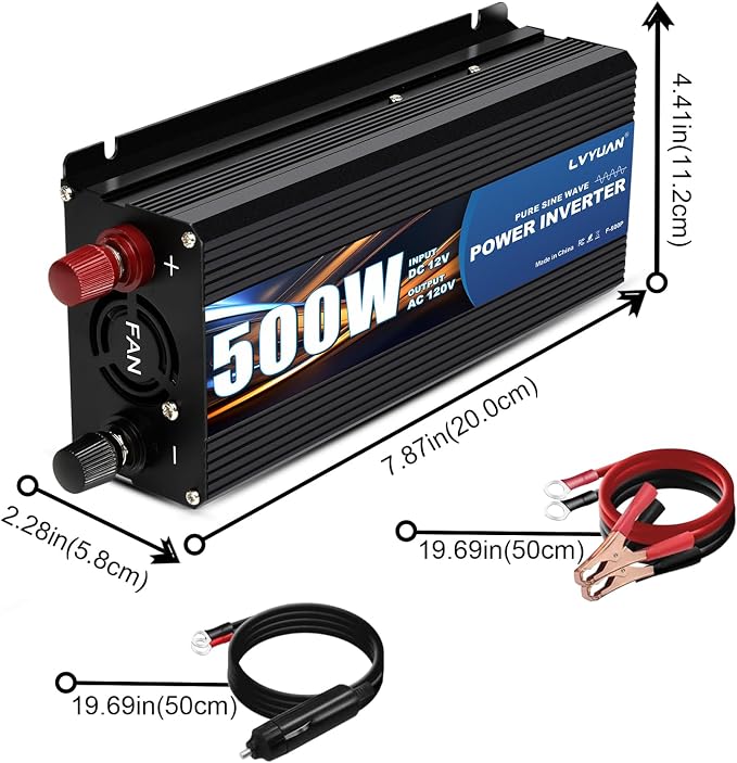 LVYUAN 1000 Watt Pure Sine Wave Power Inverter 12V to 110V/120V DC to AC Converter with Dual Sockets, Dual USB Ports, LED Display for Home Outdoor RV Car Power Inverter Power Adapter (Dark Blue)