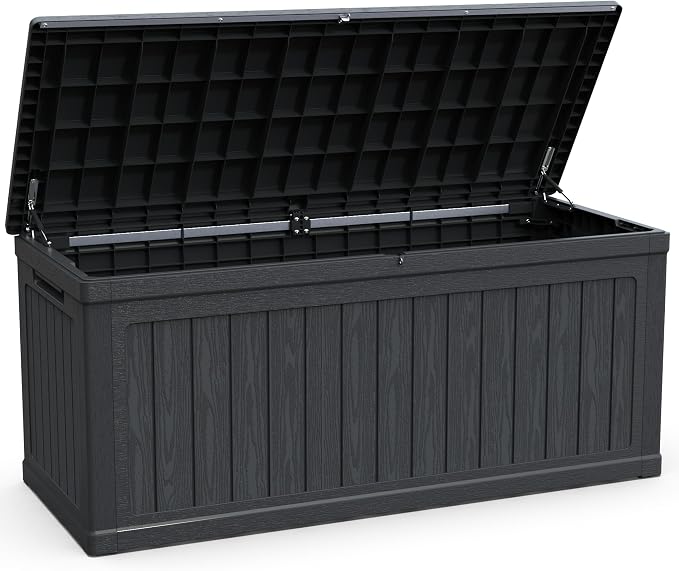 260-Gallon XXL Waterproof Outdoor Deck Storage Box - Heavy-Duty, Lockable, Dual-Wall Resin for Patio Furniture, Cushions, Garden Tools & Pool Equipment (Doubles as Bench/Table, 440lbs Capacity)