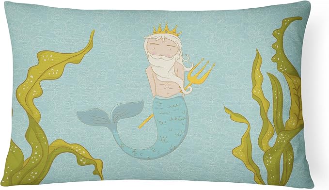 Caroline's Treasures BB8542PW1216 Neptune Merman Canvas Fabric Decorative Pillow Machine Washable, Indoor Outdoor Decorative Pillow for Couch, Bed or Patio, 12HX16W