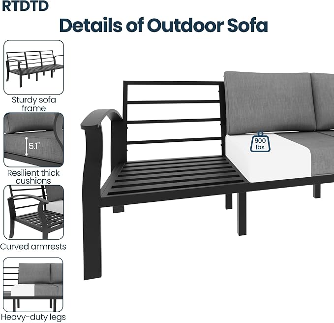 Aluminum Outdoor Patio Furniture Set,7 Seats Patio Conversation Sets with 45" Propane Fire Pit Table,Metal Patio Sectional Furniture Set with 2 Swivel Rocking Chairs,Grey