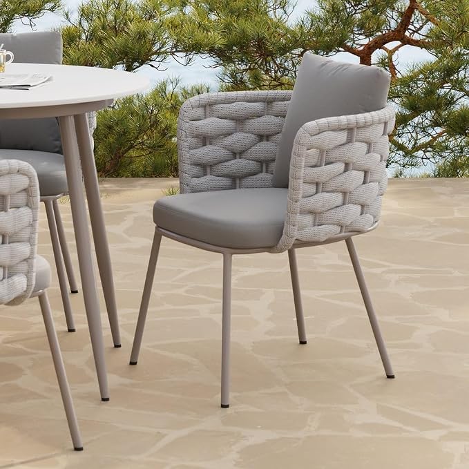 9-Piece Outdoor Dining Set with 84'' Oval Sintered Stone Top, Rope Woven Armchairs, Aluminum Frame, Cushions for Patio and Garden Dining