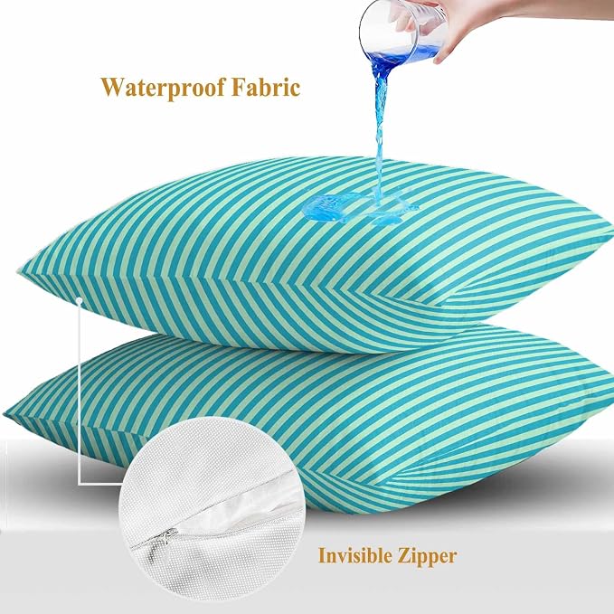 Throw Pillow Covers 24x24 Inch Set of 2, Modern Striped Waterproof Outdoor Cushion Covers, Geometric Abstract Minimalist Decorative Pillowcases for Couch, Sofa, Bed, Garden, Patio