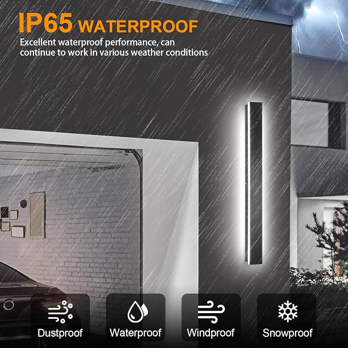 AioTio Long Modern LED Wall Lights,2 Pack 47inch Dimmable Linear Outdoor Wall Sconce,Black Waterproof IP65 Outdoor House Lights Wall Mount,Garage Lighting fixtures for House,Porch