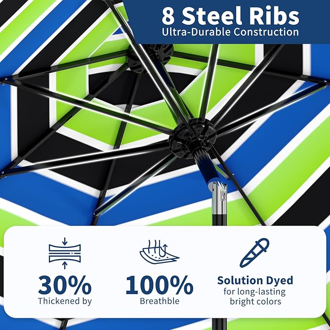10Ft Patio Umbrella - 8 Sturdy Ribs Outdoor Table Umbrella with Crank Lift & Push Button Tilt - Market Umbrella for Pool, Deck, Yard, Garden - Turquoise
