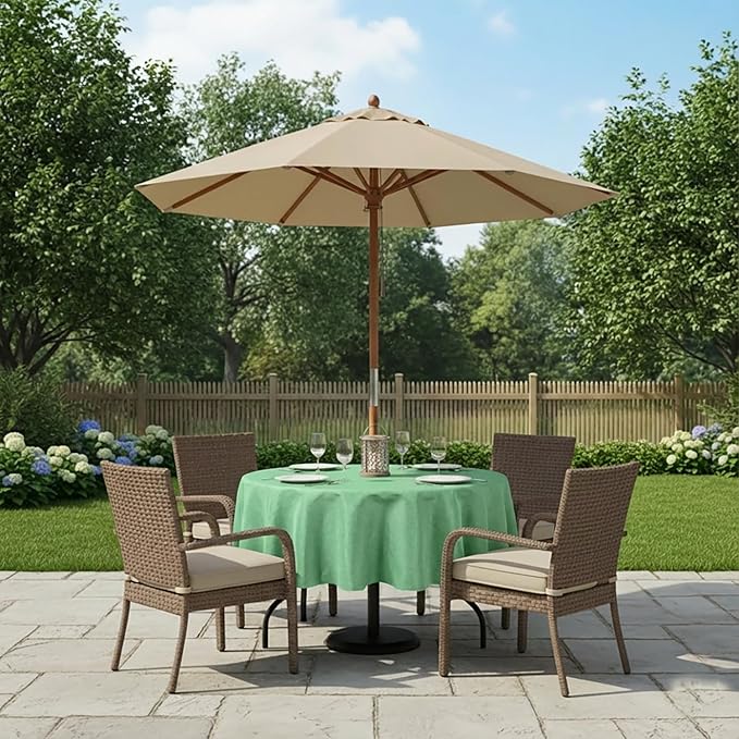 Outdoor Tablecloth Wrinkle-Free Stain Resistant Waterproof Polyester Fabric Table Cover with Zipper Umbrella Hole for Picnic/Party/Dinner/Patio Garden(70inch Round,Zippered,Kelly Green)