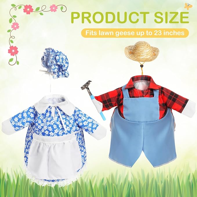 FuWeave 2 Set Porch Goose Outfit Spring Gardener Goose Clothes with Small Flower Pot for 23" Cement Outdoor Patio Yard Decor(Heart)