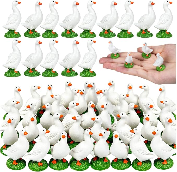 50pcs Mini Resin GooseT iny Animal Figurines Bulk | Small Desk Goose Decor for Garden Lawn Yard Micro Landscape Aquarium Potted Ornament DIY Craft