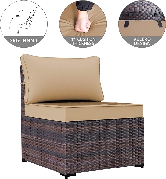 9 Pieces Outdoor Patio Furniture Sets,Wicker Conversation Set Sectional Sofa,Includes 8 All-Weather High Back PE Rattan Seating Components w/Thickened Cushions&Coffee Table,Sand