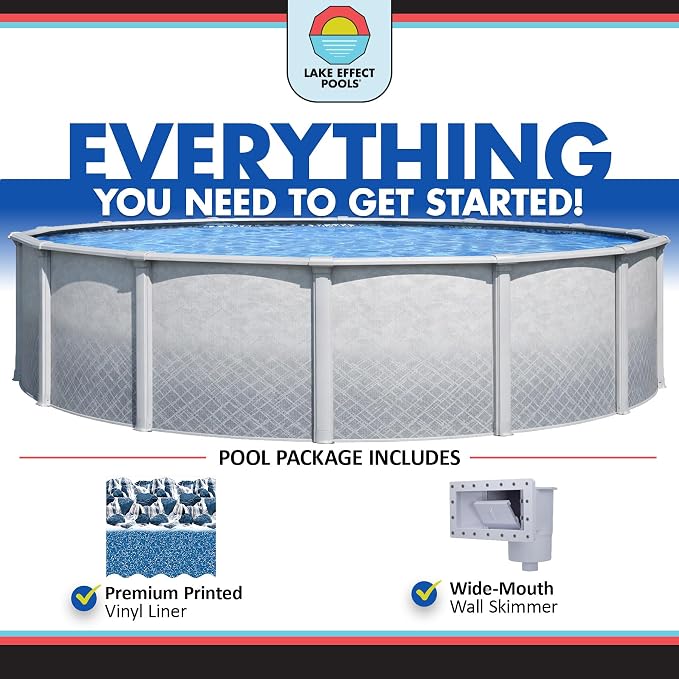 Lake Effect Pools 'Lifestyle' 12 ft Round Above Ground Swimming Pool | 54 Inch Resin Protected Steel Sided Walls | Bundle Includes: 25 Gauge Overlap Liner & Widemouth Skimmer