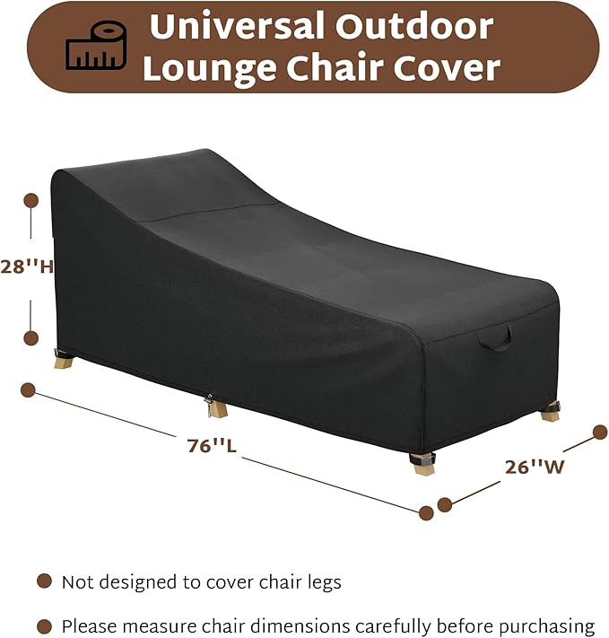 iBirdie Outdoor Lounge Chaise Chair Cover 76L x 26W x 28H inch Waterproof Patio Furniture Covers Lawn Pool Chair Cover 1 Pack Black