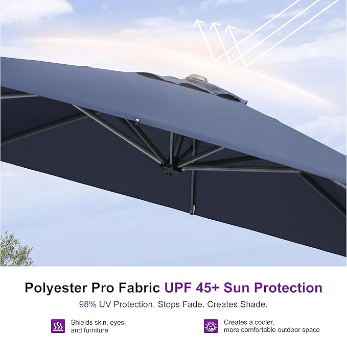 PURPLE LEAF 10' X 13' Patio Umbrella with Base Outdoor Cantilever Rectangle Offset Umbrella with 360-degree Rotation for Garden Deck Pool Patio Navy