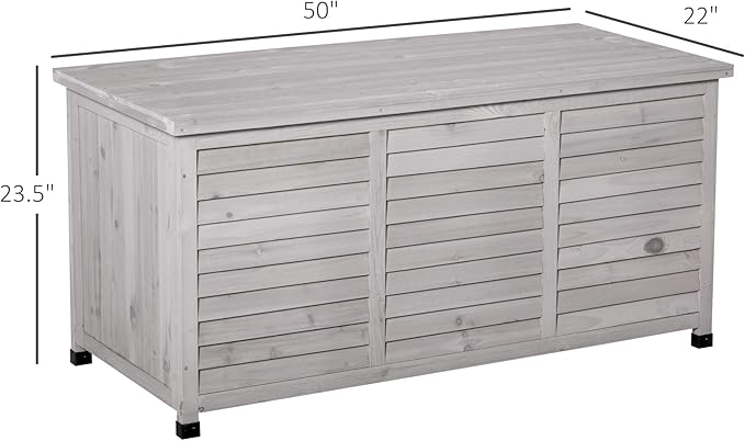 Wooden Deck Box, 75 Gallon Outdoor Storage Container Patio Storage Chest with Aerating Gap and Weather-Resistant Finish, Grey Garden Organizer for Cushions Tools