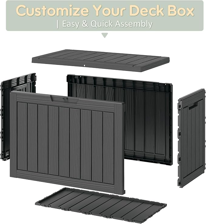Outdoor Storage Box, 50 Gallon Resin Deck Boxes Outdoor Waterproof For Patio Furniture, Garden Tools, Pool Supplies, Lockable And UV Resistant (Striped Black)