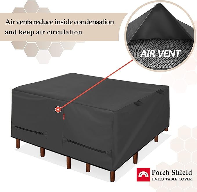 Porch Shield Patio Table Cover - Waterproof Outdoor Dining Table and Chairs Furniture Set Cover Square - 96 x 96 inch, Black