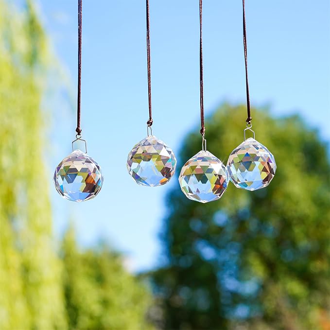 4 Pack Clear Crystal Ball Prism Suncatchers Window Rainbow Maker, 40mm | Hanging Crystals,Sun Catchers Indoor Window,Large Beads For Suncatcher,Chandelier Prisms for Home Garden Decor,Easy Hanging