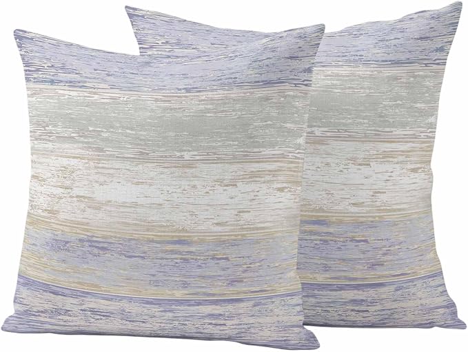 Purple Gray Outdoor Pillow Covers 20"x20" Set of 2, White Gradient Rustic Striped Minimalist Country Waterproof Throw Pillow Covers for Patio Furniture, Decorative Cushion Covers for Porch