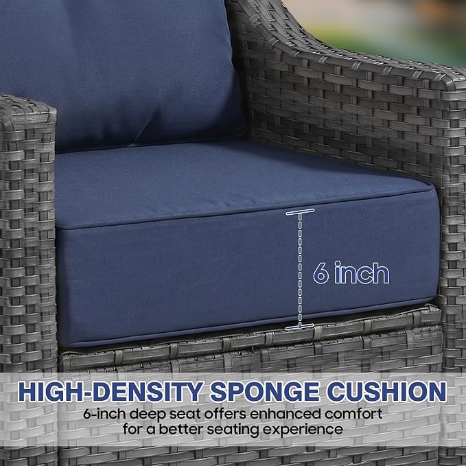 6 Piece Patio Furniture Set, 360°Swivel Glider Patio Chairs Set of 4, Outdoor Side Table Set of 2, Comfortable Seating with Thick Cushions, All-Weather Wicker Patio Set For Porch Deck Balcony Garden