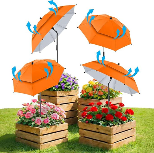 4 Pack 24.9" Double Canopy 47.2" Height Plant Umbrellas for Outdoor Plants, 3D Stakes 360° Adjustable Plant Shades for Outdoor Plants, Garden