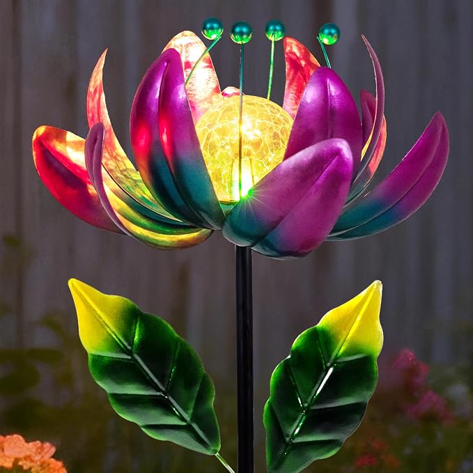 Outdoor Garden Decor Solar Spinners Lights - Metal Wind Spinner Solar Lights for Yard, Patio, Garden Lawn Oranments