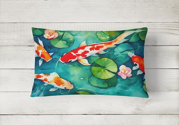 Caroline's Treasures DAC2801PW1216 Koi Fish Throw Pillow Machine Washable, Indoor Outdoor Decorative Pillow for Couch, Bed or Patio, 12HX16W