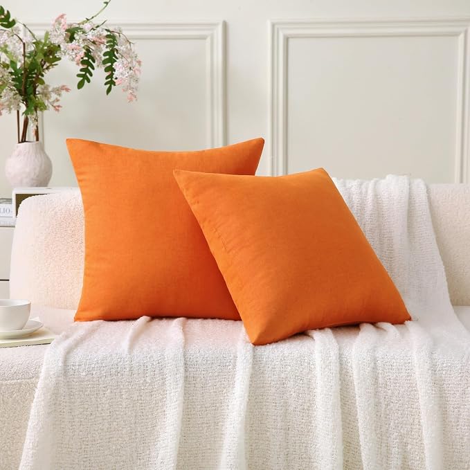 Outdoor Throw Pillows with Inserts, Waterproof Pillows for Outdoor Seating, Square Decorative Garden Cushion for Patio Furniture, Bed, Couch, Sofa(Orange, 18" x 18" (Pack of 4))