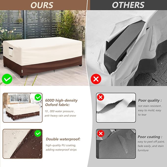 Outdoor Coffee Table Cover,600D Waterproof Patio Rectangular Side Table Covers,36" W x 24" D x 16" H,Outdoor Table Covers Waterproof Rectangle(Beige)