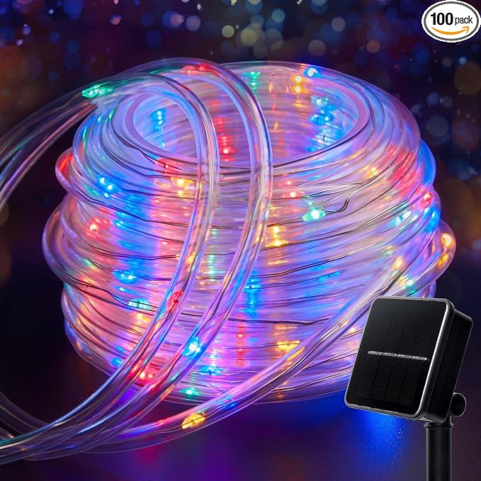 Brightown 39FT 100LED Solar Rope Lights Outdoor Waterproof, Multicolor | IP65 Solar Powered Fairy Lights with 8 Lighting Modes, Outdoor String Lights for Party Garden Yard Holiday Tree Decoration