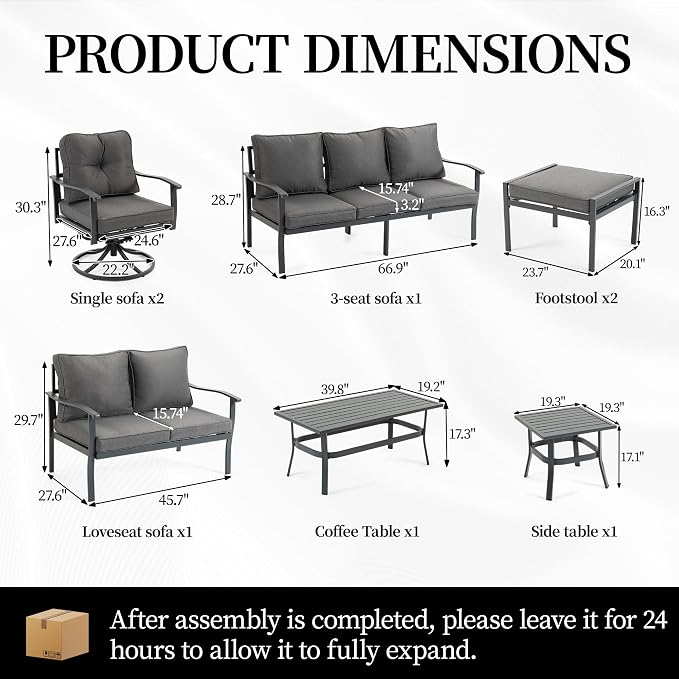 8-Piece Patio Furniture Set,3-Seat Sofa,Loveseat,2 Swivel Chairs,Table | Deep-Seat Comfort Cushions | All-Weather Metal Frame | Easy Assembly