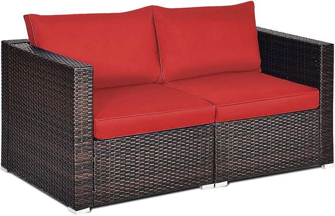 COSTWAY 2PCS Patio Rattan Corner Sofa Sectional Furniture Conversation Set