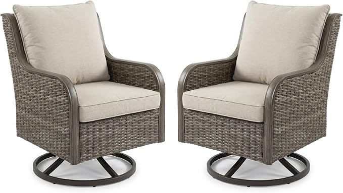 Swivel PE Wicker Chair, Outdoor Patio Chair with 360° Rotation & Water-Resistant Cushion for Porch, Deck, Balcony – All-Weather Handwoven Design (Beige, 2 -PCS)