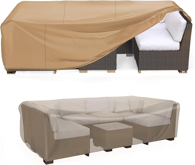 Mrrihand Heavy Duty Patio Furniture Covers, Outdoor Furniture Covers Waterproof Sectional Sofa Set , Patio Table and Chair Set Cover 138"L×86"W×28"H,Brown