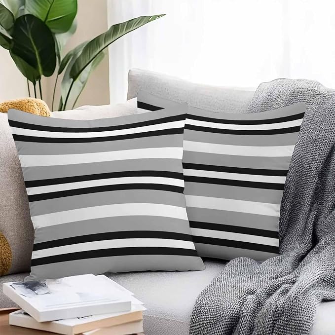 Throw Pillow Covers 26x26 Inch Set of 2, Black Gray Striped Waterproof Outdoor Pillow Covers, Contemporary Minimalist Lines Art Decorative Cushion Pillowcases for Couch, Sofa, Bed, Garden, Patio