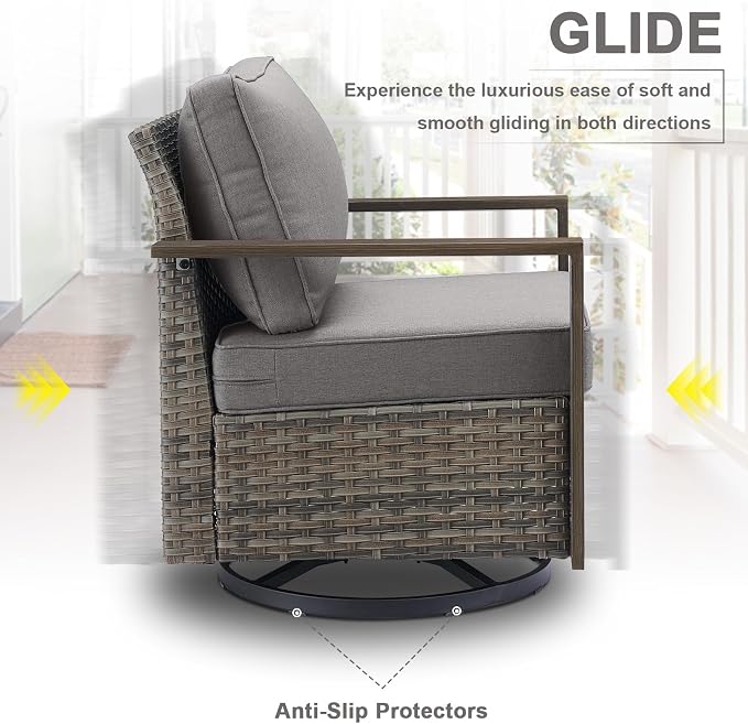 Belord 5 Piece Patio Furniture Set with Swivel Chairs, PE Wicker Patio Sofa Set Outdoor Swivel Rocker Patio Chairs with Anti-Rust Metal Wide Armrests for Deck Backyard Sunroom