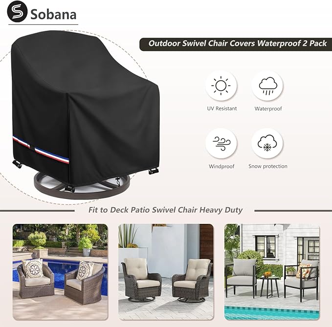 Patio Chair Covers Waterproof Swivel Outdoor Chair Cover, 35W x 37D x 36H Inches Patio Furniture Covers 4 Pack (Black)