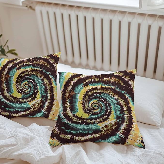 Vandarllin Outdoor Throw Pillows Covers 24x24 inch Set of 2 Waterproof Yellow Teal Tie-Dye Art Decorative Zippered Cushion Covers for Patio Furniture, Abstract Boho Tribe Lumbar Pillowcases