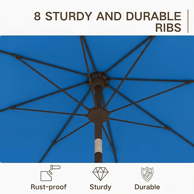 Kingdura 9FT Outdoor Patio Umbrella, Market Table Umbrella with Push Button Tilt and Crank, 8 Sturdy Fiberglass Ribs, UV Protection for Pool, Lawn, Deck, Backyard, Garden (Royal blue)