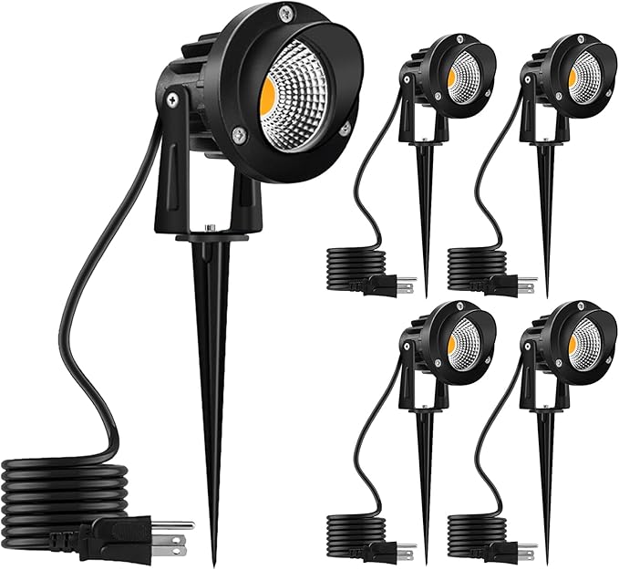 Romwish LED Landscape Spotlights 10W, 120V Plug in Outdoor Spot Lights, 1100LM 3000K Warm White Landscape Lighting, IP65 Waterproof Garden Lights for Yard Tree Pathway Flag - 4 Pack